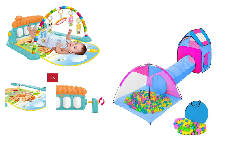 Bundle of Children’s Floor Piano with Mat and Play Tunnel and Tent Set